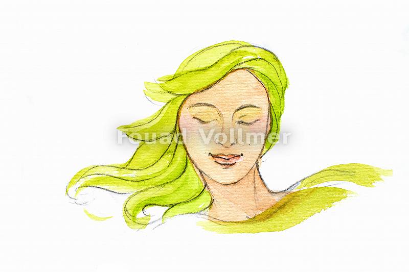 Frau mit grünen Haaren