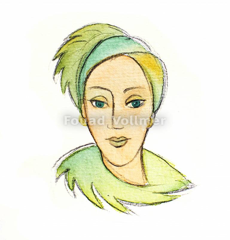 Frau mit grünen Haaren