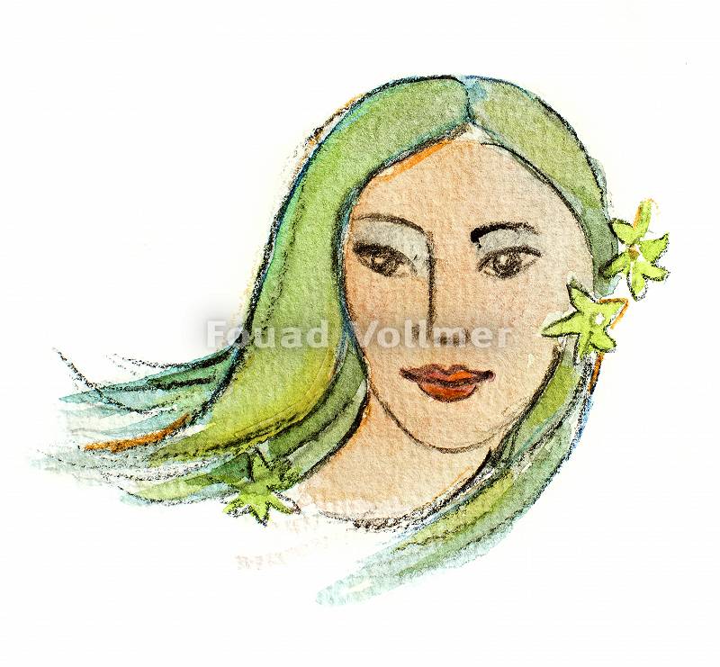 Frau mit grünen Haaren und Sternchen in den Haaren