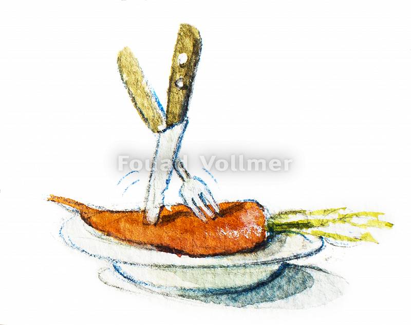 Aquarellbild einer Karotte auf einem Teller