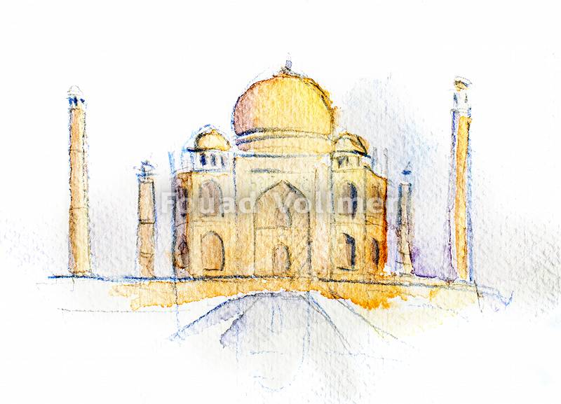 Aquarellzeichnung des Taj Mahals